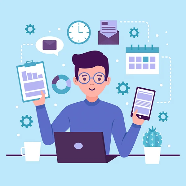 employee-using-multiple-digital-tools-to-manage-day-to-day-work