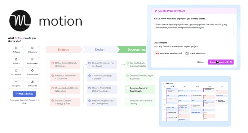 Motion AI calendar interface auto-scheduling tasks