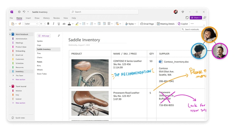 OneNote digital notebook open on a Surface device