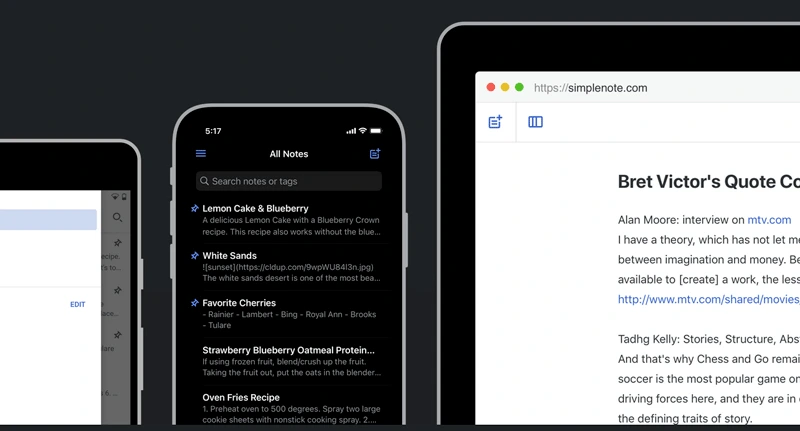 Simplenote app with minimalist white interface