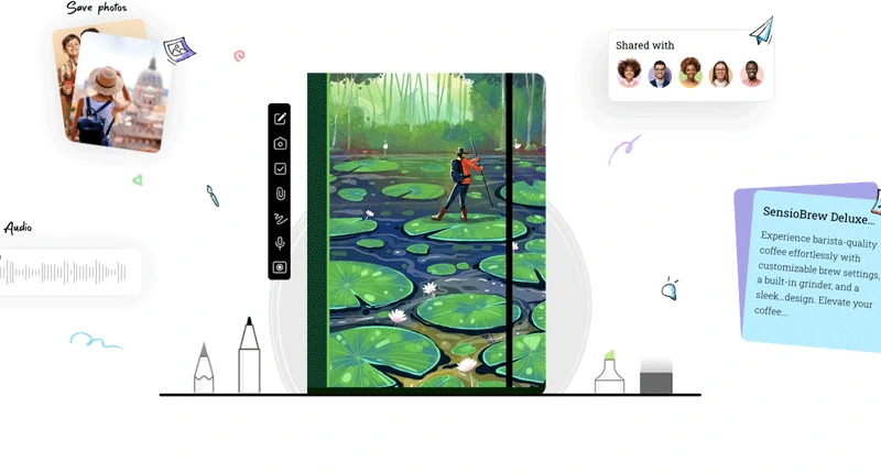 Zoho Notebook with colorful note cards on a tablet
