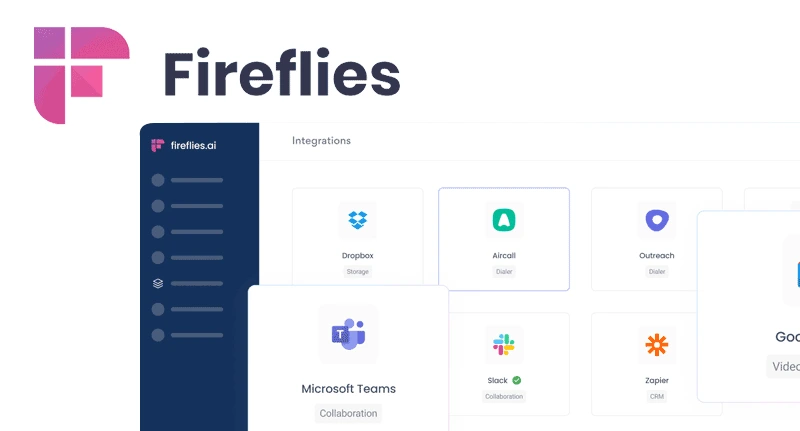 Fireflies.ai dashboard showing AI-generated meeting transcripts and searchable highlights.