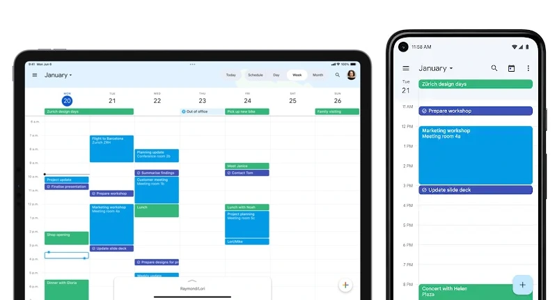 Google Calendar daily schedule on a mobile device