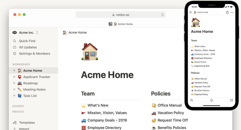 Notion workspace for digital planning dashboard